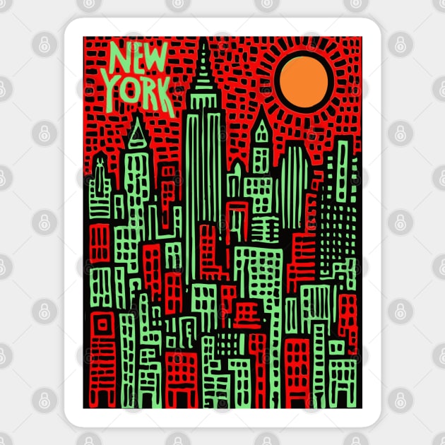 Psychedelic New York Skyline Sticker by TuncGK